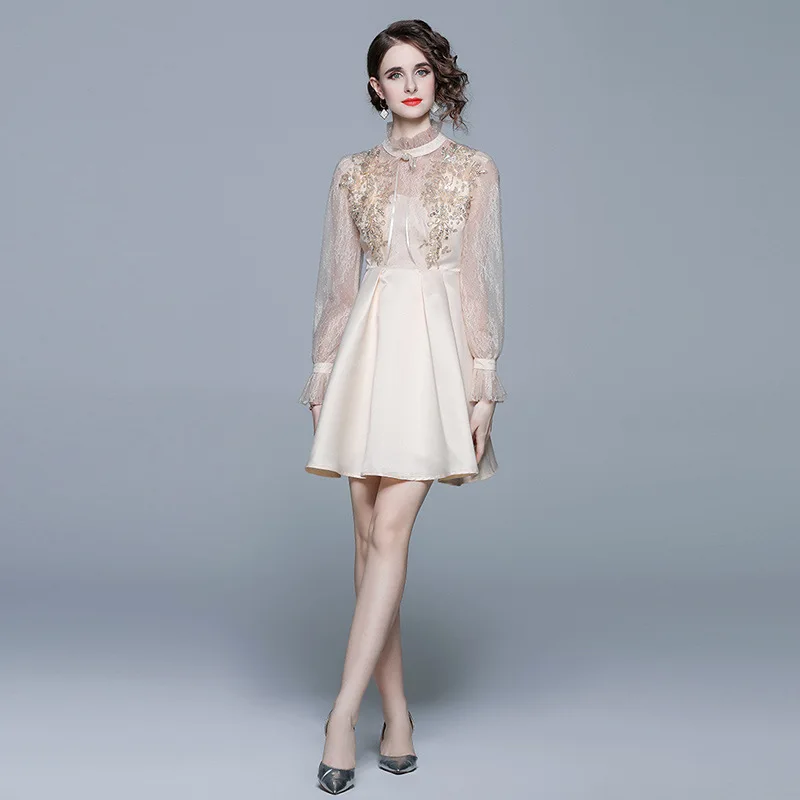 

Платье MUXI Traf женское Ретро, модное платье с высокой талией в стиле пэчворк, женское осеннее платье абрикосового цвета, женские платья