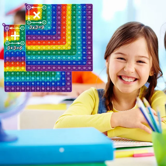 12x12 & 12+12 Multiplication Addition Math Game Pop Toys, Rainbow Silicone Both Sides Times Table Educational Toy Gifts for Kids 4