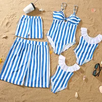 Family Swimsuit Mother Daughter Swimwear Father Son Swim Shorts 2023 Summer Striped Mom And Daughter Bikini Suit Matching Outfit 1