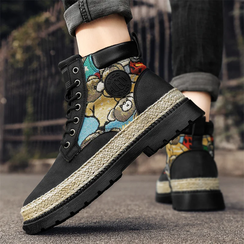 

New High Top Boots Men Leather Shoes Fashion Motorcycle Ankle Military Boots for Men Spring Boots Man Shoes Lace-Up