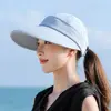Women Summer Sun Hat Casual Foldable Wide Brim Detachable Empty Top Ponytail Cap Adjustable UV Protection Sun Hat 1