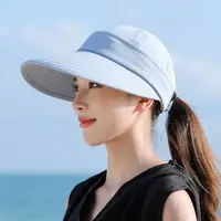 Women Summer Sun Hat Casual Foldable Wide Brim Detachable Empty Top Ponytail Cap Adjustable UV Protection Sun Hat 1