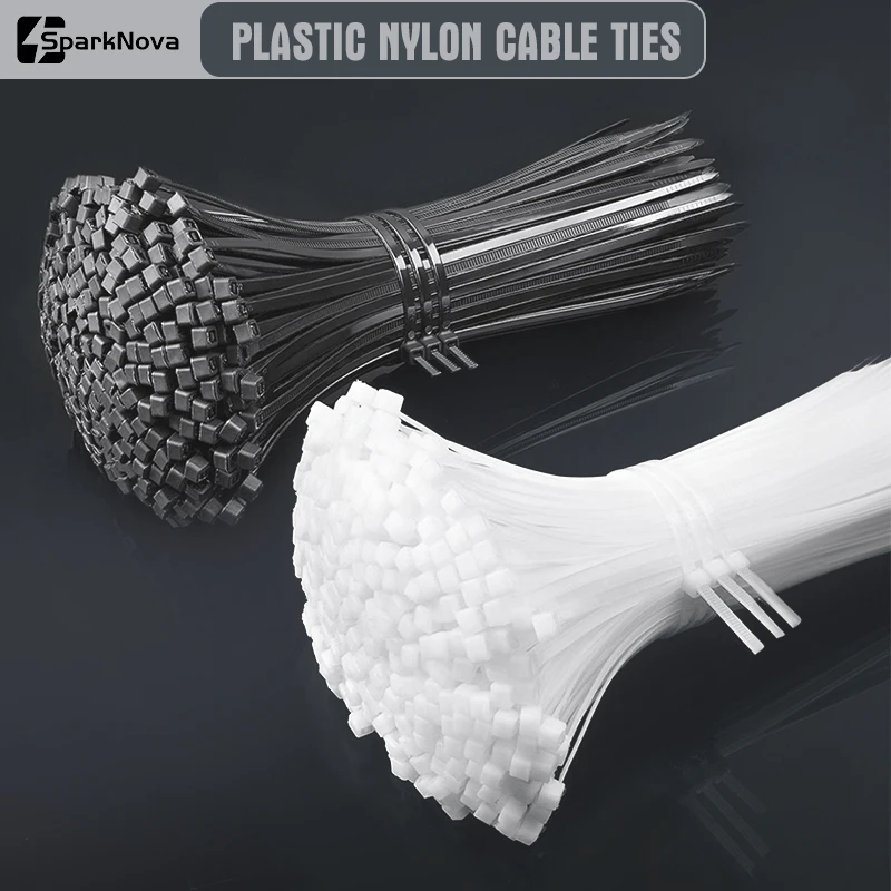 100PCS สีดําสีขาวสายผูกไนลอน Self Locking Zip Ties Heavy Duty ลวดเชือก Organizer Strong สายรัดพลาสติกชุดยึดห่อ 1