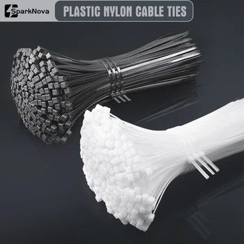 100PCS สีดําสีขาวสายผูกไนลอน Self Locking Zip Ties Heavy Duty ลวดเชือก Organizer Strong สายรัดพลาสติกชุดยึดห่อ 1