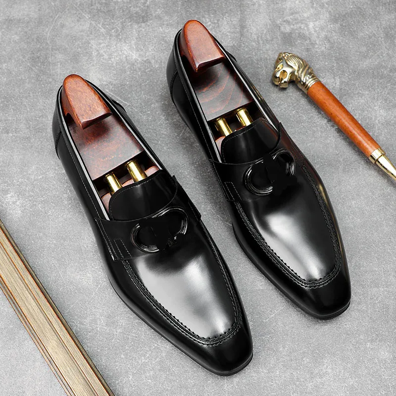 Spring low-help lazy cowhide one foot in leather shoes style man foot loafers easy to drive to wear mens leather dress shoes