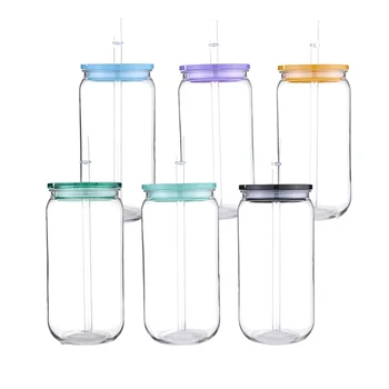 Bicchieri di plastica PET da 6 pezzi da 16 once dotati di coperchio colorato sostituibile e cannuccia possono contenere succhi di soda, bevande, latte, tazze di alta qualità 1
