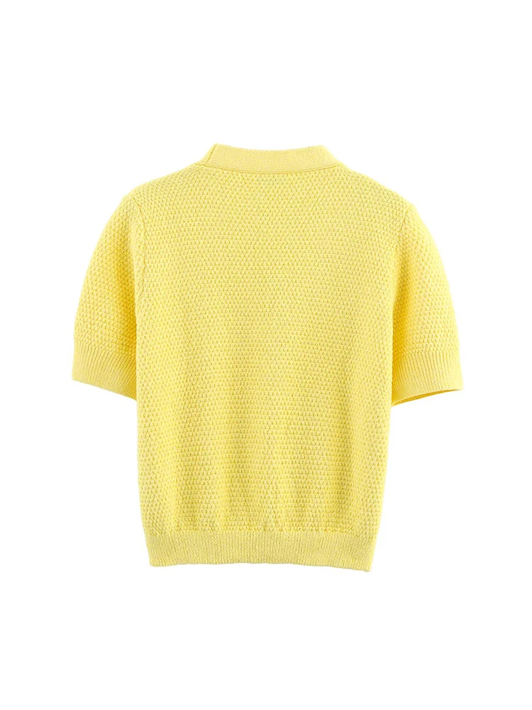 TFMLN Short Sleeve Sweater For Women Chic Star Shaped Button Decoration Knit Top Casual Streetwear Fashion Solid Knitwear Tops
