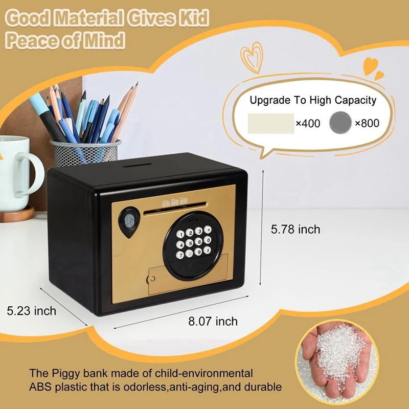 Piggy Bank Money Box ,Electric Fingerprint Password Money Saving Box ,Coin Bank Money Safe Atm Machine Gift For Kids 6