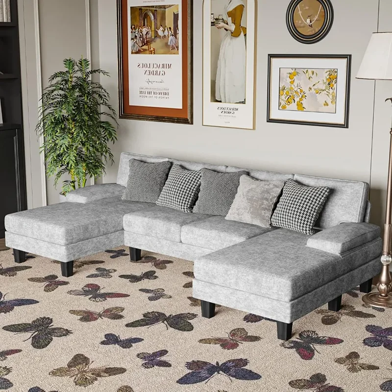 

Lazy Sofa, Convertible Segmented Sofa, Modern Chenille Fabric U-shaped, White 4-seater Sofabed Luxury Bedroom Set Furniture