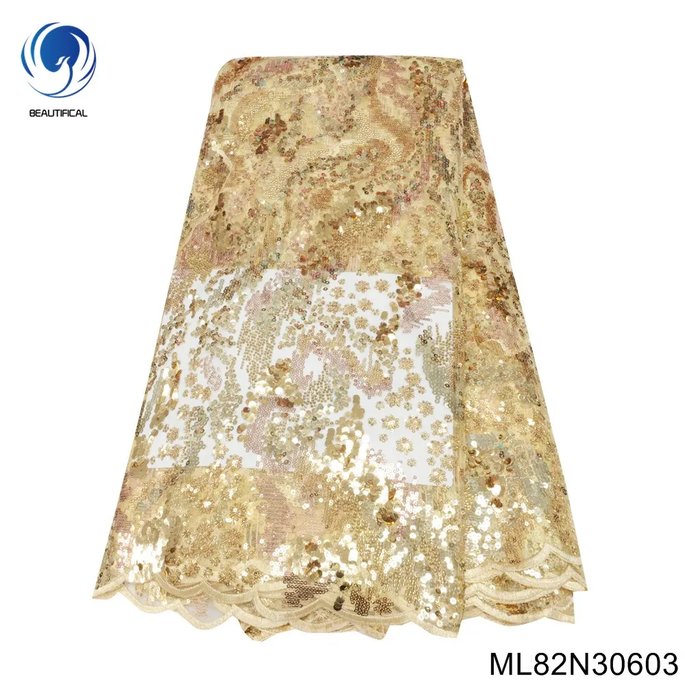 

Royal and Noble Gold Dress for Women African Sequins Lace with French Heavy Beaded Lace Fabric for Party Dress ML82N306