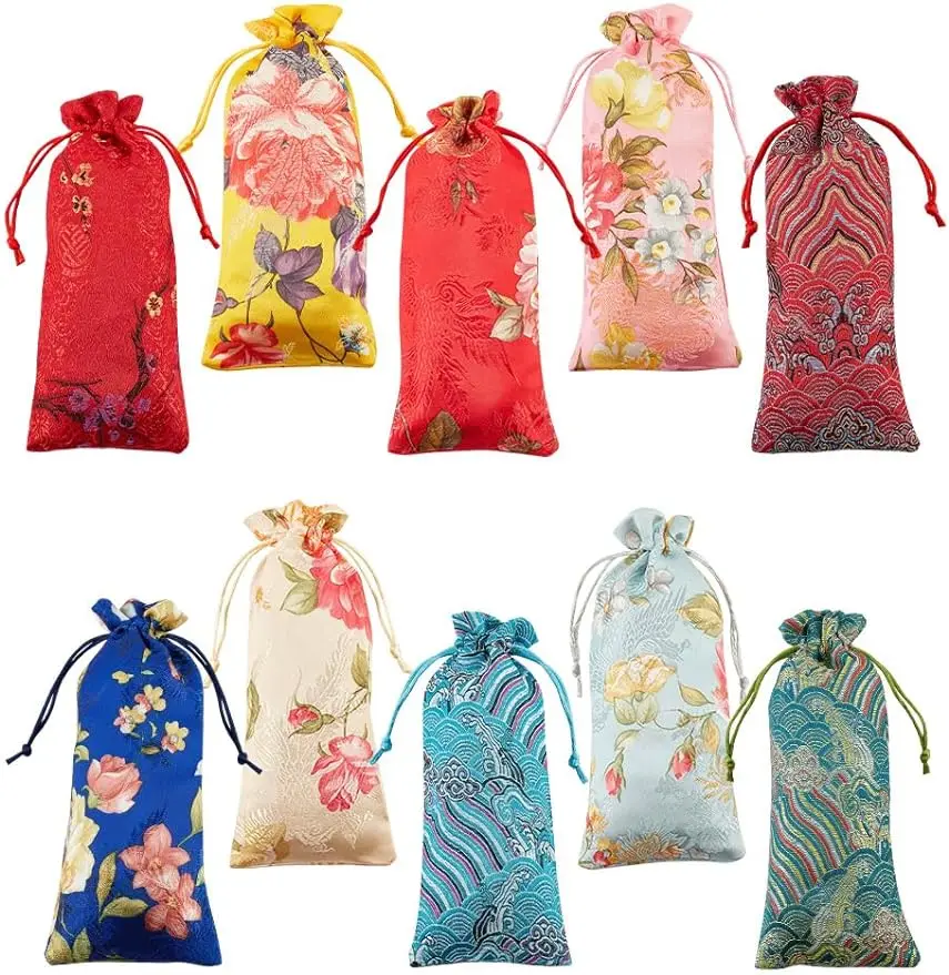 

10pcs Silk Drawstring Bag 3x6Inch Chinese Silk Brocade Pouch Gift Bags Advent Calendar Bags Jewelry Bag Sachet Candy Chocolate