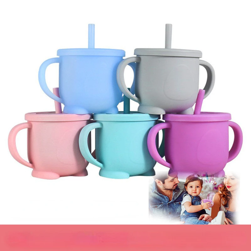 

Children's silicone sippy cup baby drinking water learning anti-leak cup heat-proof silicone tableware binaural drinking cup