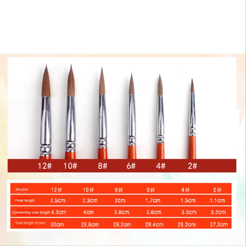 Pennello per capelli donnola per acquerello 6 pezzi Suggerimenti Pennello rotondo a guazzo Set di colori Pittura artistica Studente principiante per adulti Dipinto a mano - immagine 2