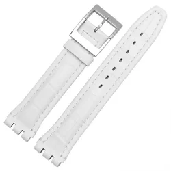 Versatile Leather Watch Strap with Stainless Steel Clasp - Waterproof, Black/Brown/White - 17mm (White)
