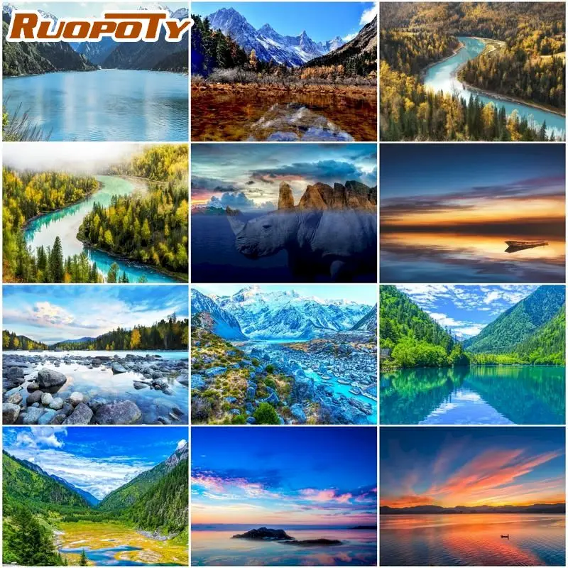 Ruopoty Diamond Painting Mountains Scenery Nuovi Arrivi Full Square Diamond Ricamo Vendita Artigianato Wall Art Decor