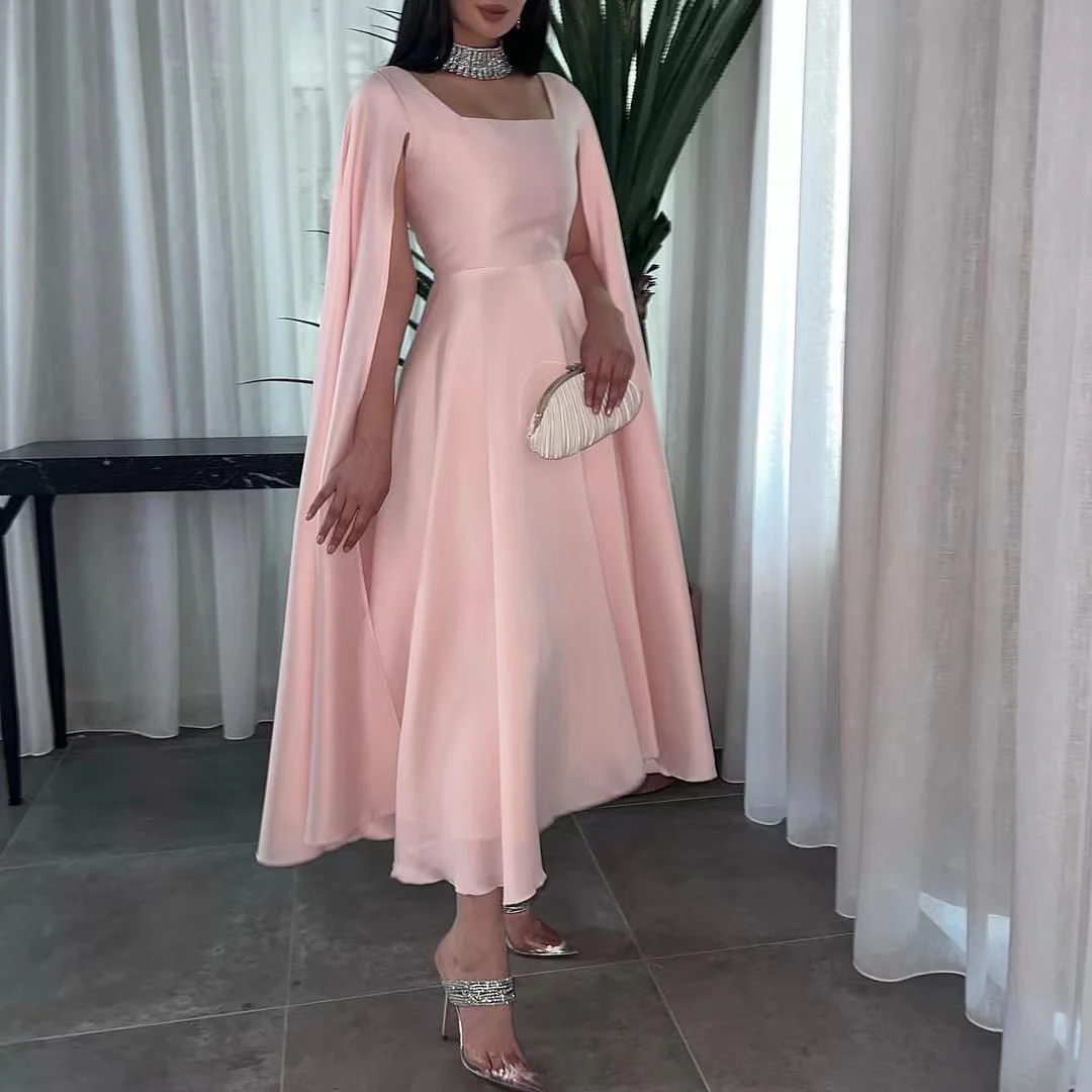 

Женское атласное платье-Русалка AsaNagi, розовое платье до середины икры, с квадратным вырезом, официальное платье в стиле Саудовской Аравии, модель 2023,