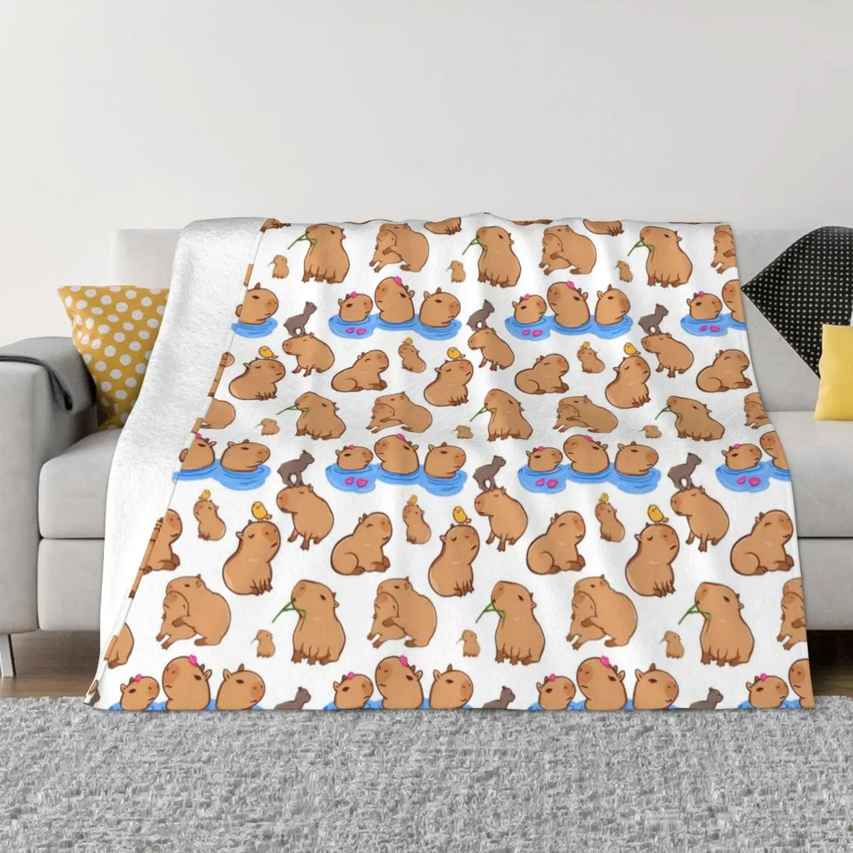 

Capybara Pattern Blanket Cover Kawaii Animal Flannel Throw Blankets Home Couch Personalised Soft Warm Bedspreads