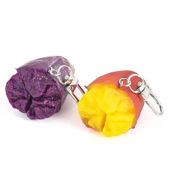 귀여운 미니 구운 고구마 키체인 시뮬레이션 파인애플 슬라이스 키체인, 화이트 딸기 펜던트 피규어 장난감