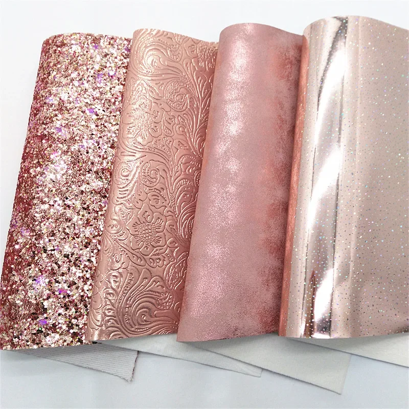Rose Gold Chunky Glitter Leather Fabric Sheets Glitter Mirror Leather Flowers Litchi Faux Bows DIY 21x29CM Q1058 leather fabric glitter fabric
