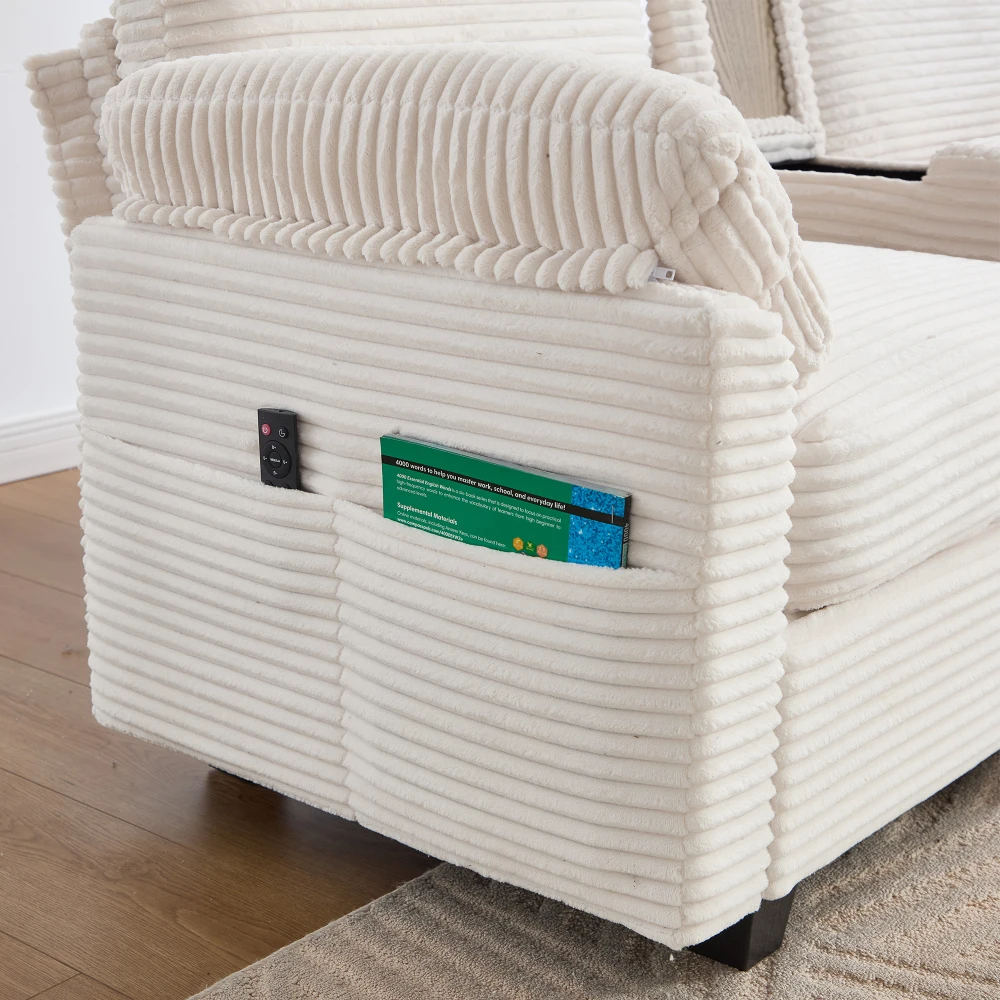 Großes Kordelsofa mit Komfortschaumstoff, 2 Getränkehaltern, USB-C-Anschluss, Seitentasche, Ablagefach, mobilem Aufbewahrungsfach – Detail 19