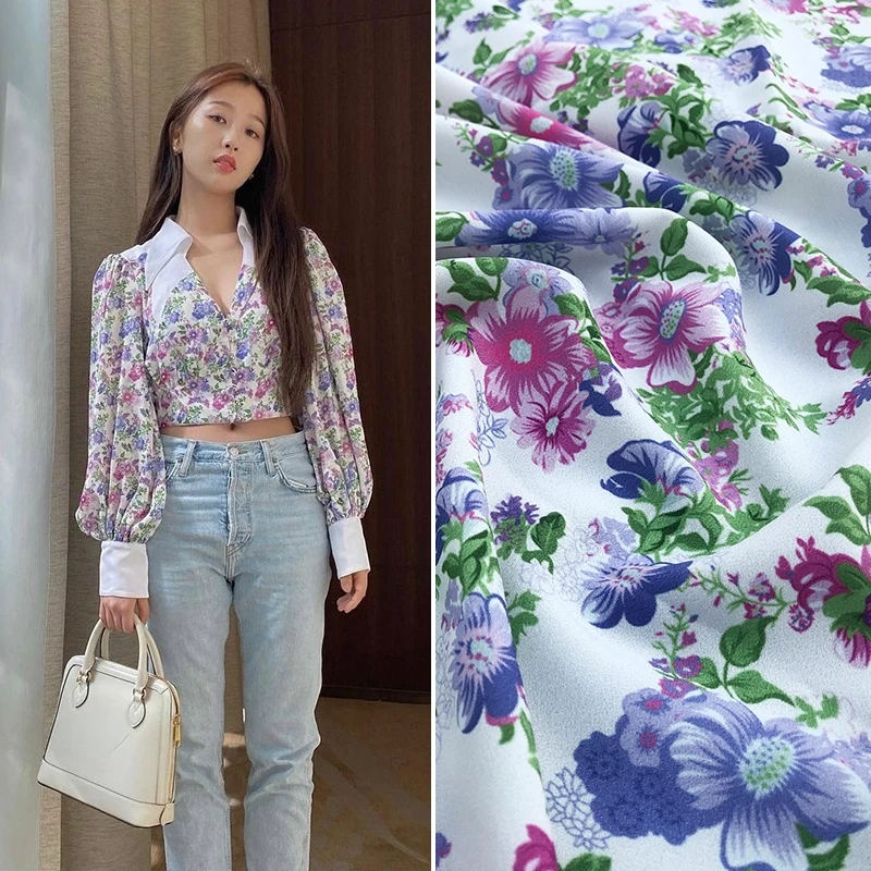

145cm Wide Flower Printing Polyester Material Fashion Shirt Apparel Crepe Fabric Cloth for Dress by the Meter Sewing