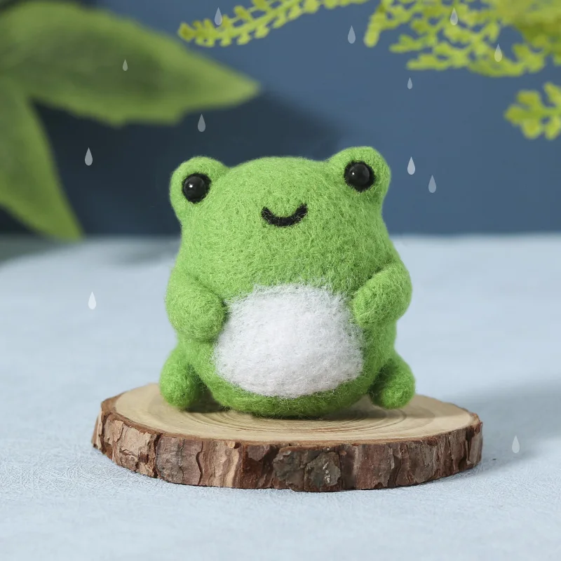 No Finish DIY Kit Cartoon Frog Animal Wool Felt Craft Poke Handmade Needle Wool Kit Toy Doll For Kids Women Beginner Gift