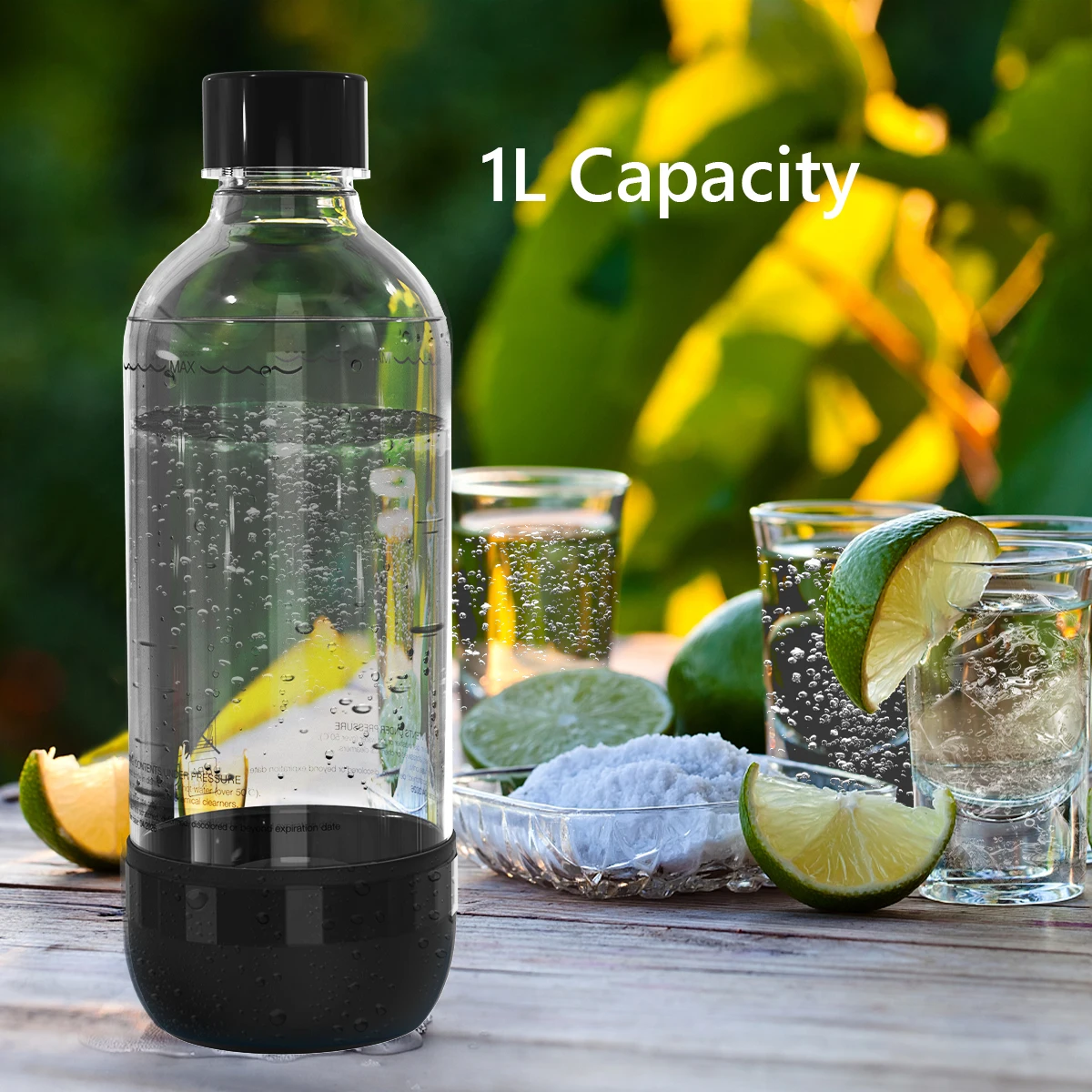MYCKET Soda Maker Bottles 2 pcs 35.195oz/1L BPA Free Reusable PET Sparkling Water Container for Soda Machine