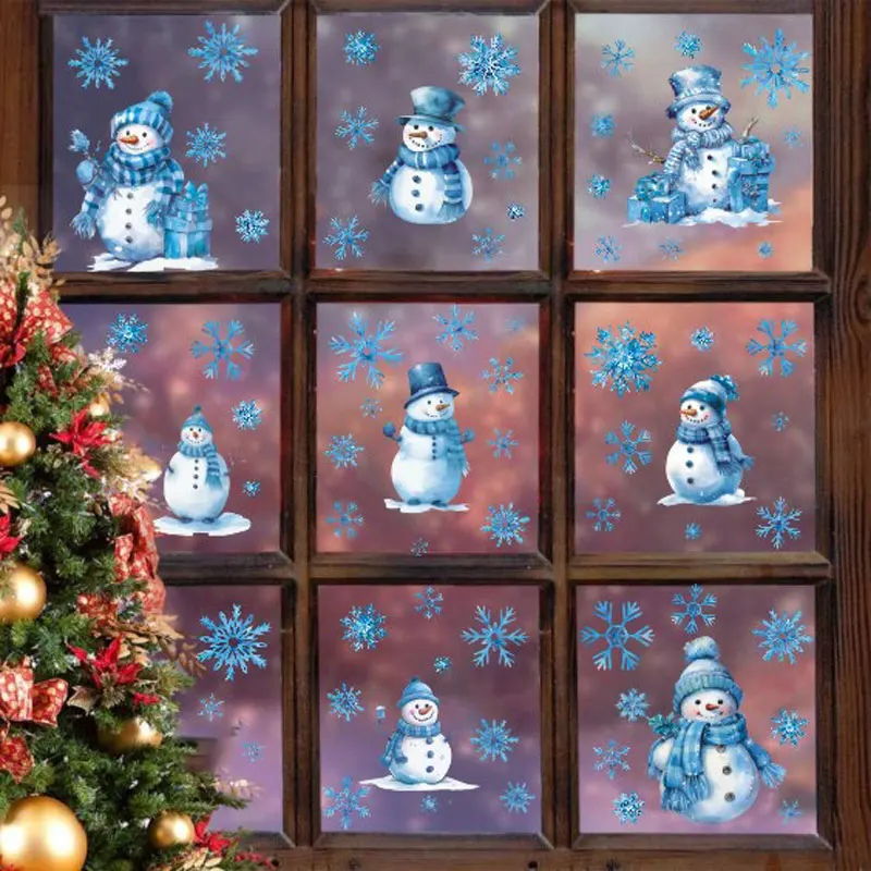 Christmas Window Stickers Snowflake Cartoon Snowman PVC Wall Stickers Home Glass Window New Year Decoration