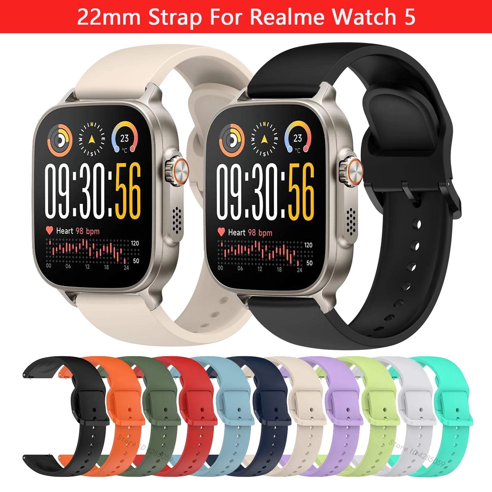 Premium 22mm Silicone Smart Watch Strap - Breathable Wristband Bracelet Accessory