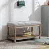 Farmhouse Tufted Storage Ottoman Bench with Shelf, 31.5" Width Linen Upholstered Entryway Shoe Ottoman Foot Stool 1