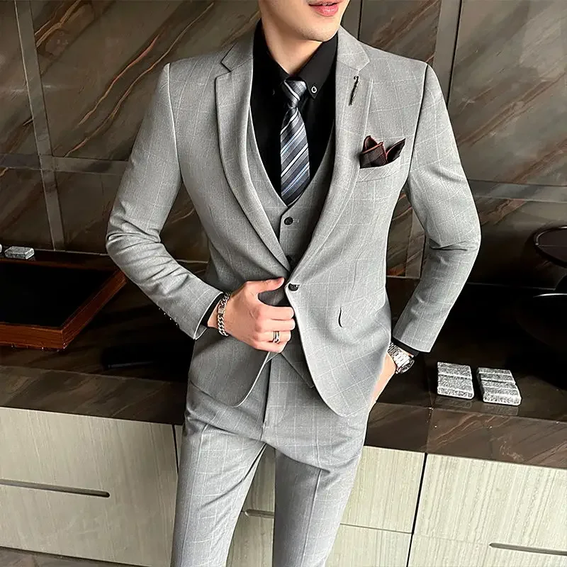 Boutique Men's Elegant Fashion Business Suit 5XL Three-piece Suit