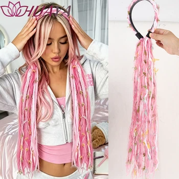 Fascia per capelli da donna in dreadlock sintetico fatto a mano con nappe, fascia per capelli intrecciata a frange lunghe multicolore, accessorio per capelli da festival bohémien