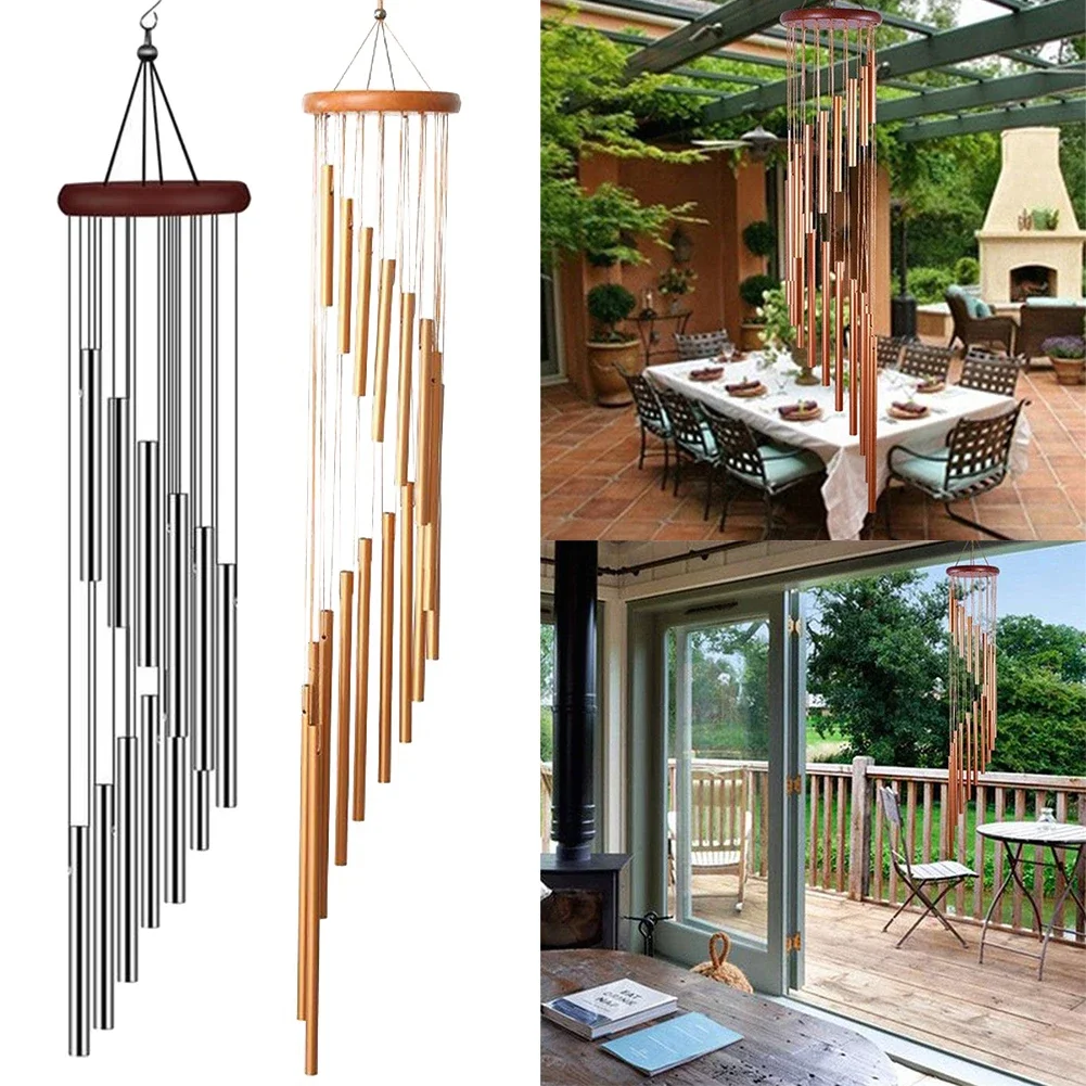 12 Tubes Wind Chimes Aluminum Tube + Pine Metal Pipe Wind Chimes Bells Decor Outdoor Yard Decoration Large Bells