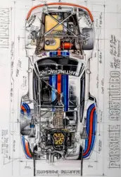Vintage Martini Racing Turbo 1976 Technical Drawing Aluminum Tin Sign Wall Art Decor - Aluminum 14x20cm (Aluminum sign)