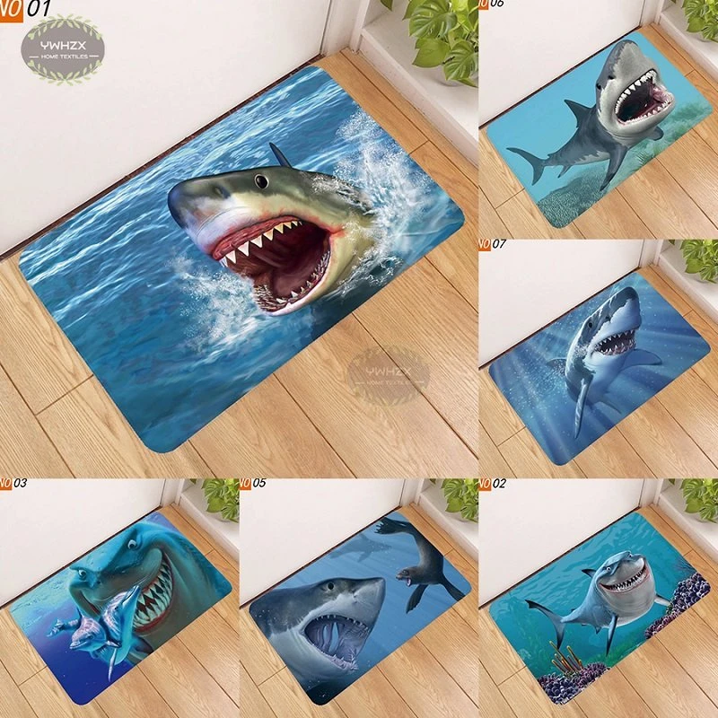 Home Funny Shark Floor Mats Bedroom Corridor Carpet Non Slip Soft Door