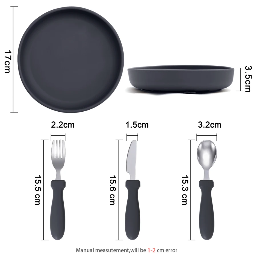 4PCS/Set Baby Silicone Dishes Dining Plate With Sucker Bowl Stainless Steel Knife Fork Spoon BPA Free Children Feeding Tableware