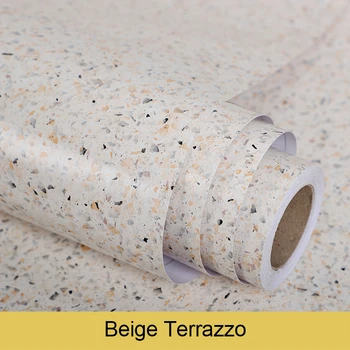 สติกเกอร์หินอ่อนห้องครัวฟิล์มกันน้ํามันเตากันน้ําความชื้น Self-Adhesive วอลล์เปเปอร์เคาน์เตอร์ตู้ Renovation กระเบื้อง 10
