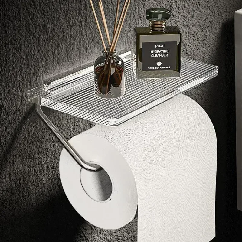 Toilet Paper Holder with Shelf No Punching Acrylic Roll Paper Holder Tissue Hanger Bathroom Accessories toilet paper holder toilet roll holder tissue holder