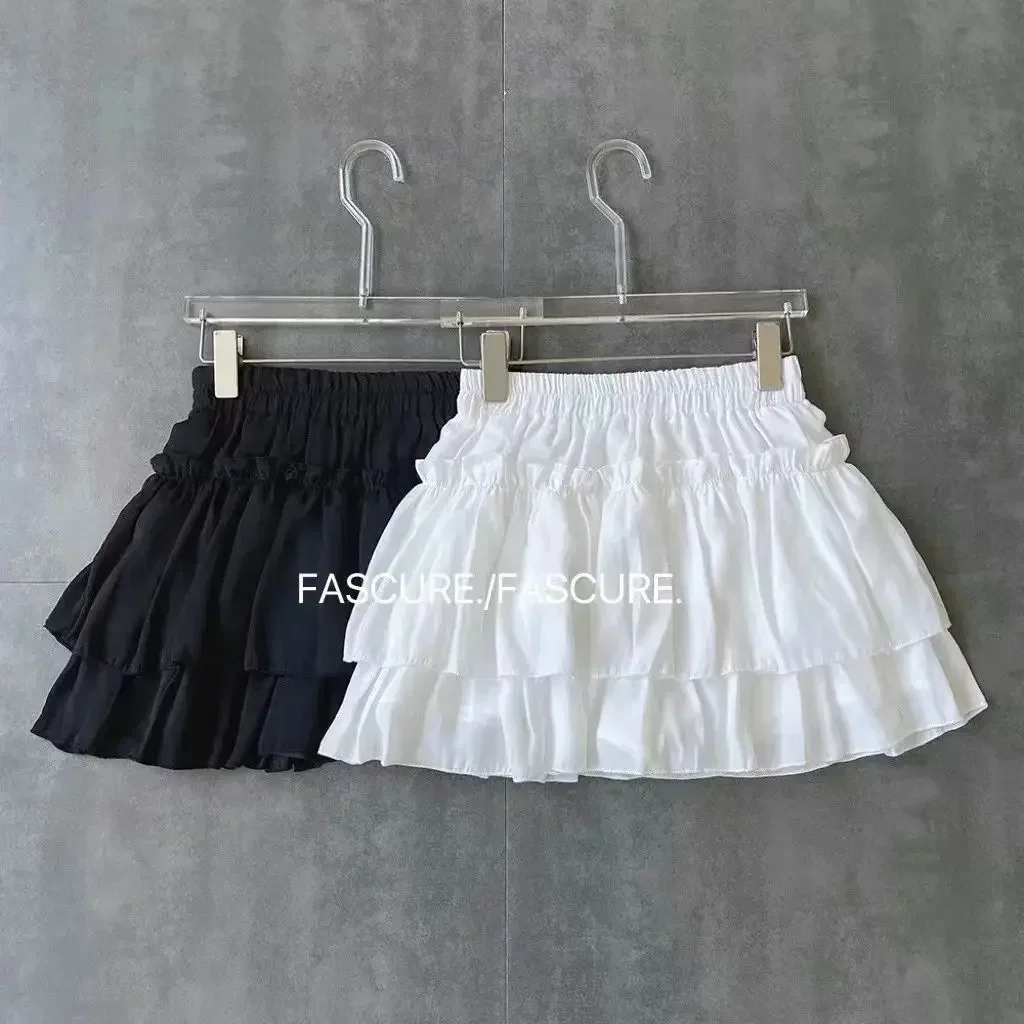 Summer Mini Pleated A-Line Skirt Adorable Flirty High Waist Ruffle Patchwork Lolita Ball Gown Y2K Korean Sweet Women's Clothing