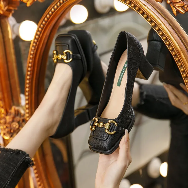 Spring Women's High Heels Mary Jane Shallow Mouth Women's Casual Shoes High Quality Retro Square Head Fashion Women's Shoes 2025 5