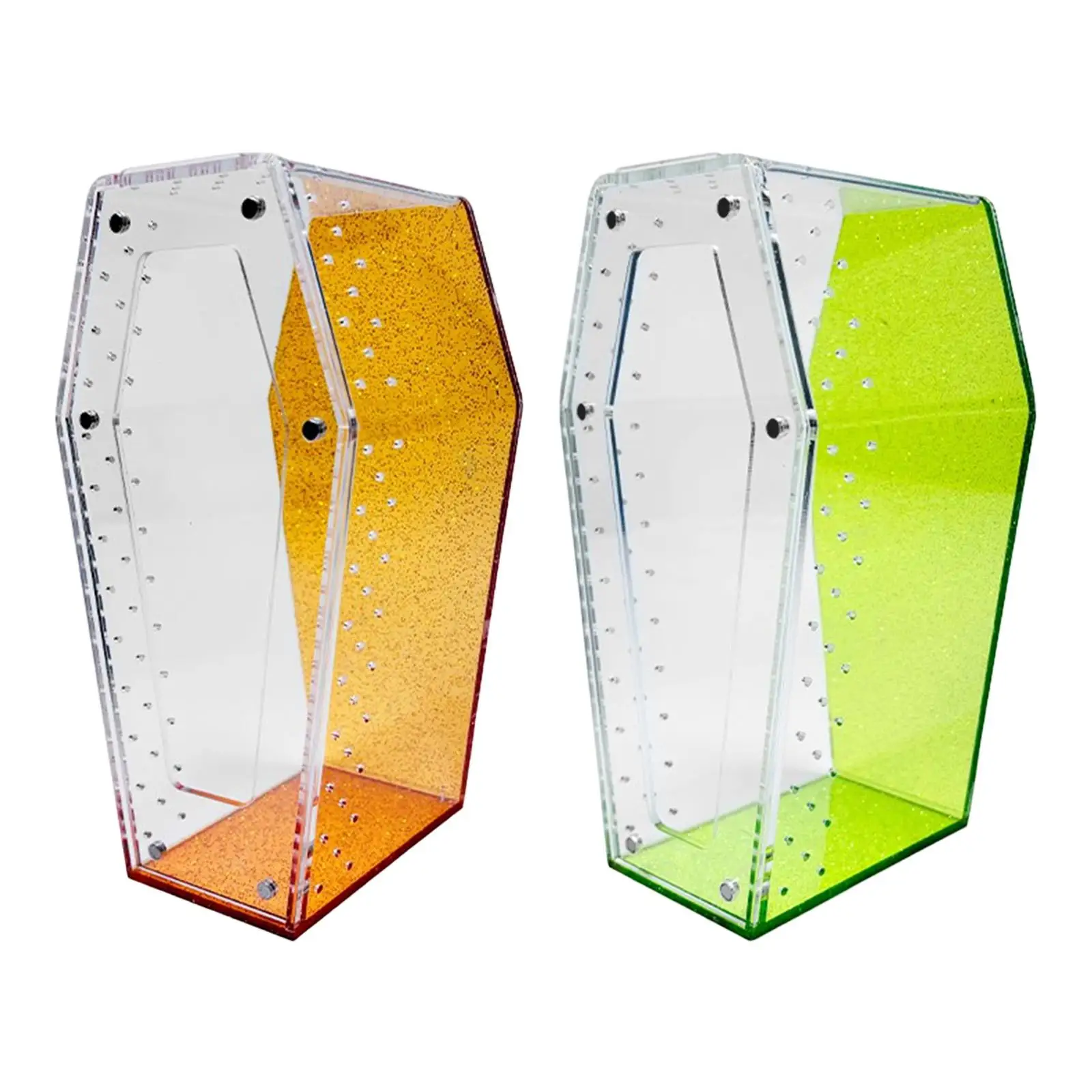 Small Acrylic Terrarium Accessories Spider Cage Coffin Shaped Tank for Reptile Amphibian Vivarium Display