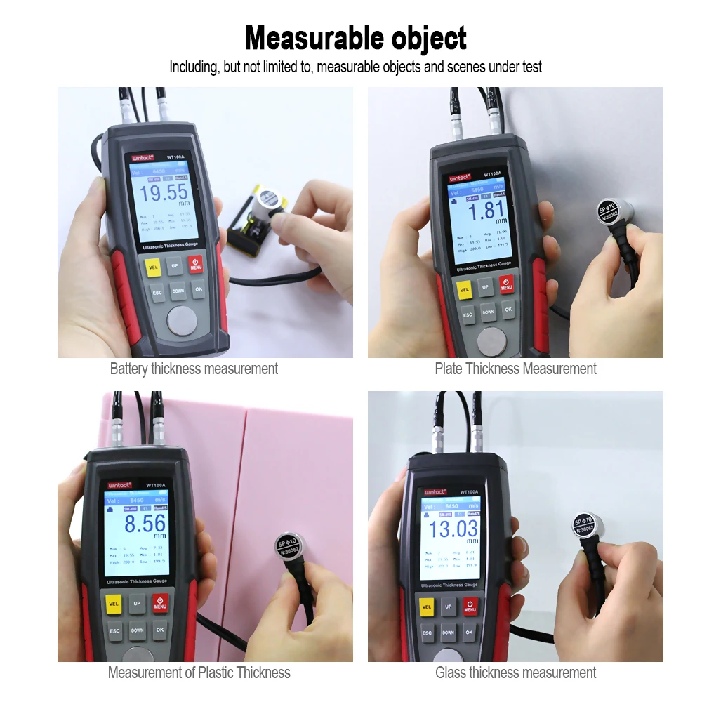 WINTACT misuratore di spessore ad ultrasuoni Tester piastra in acciaio vetro plastica ceramica misuratore di spessore batteria ricaricabile