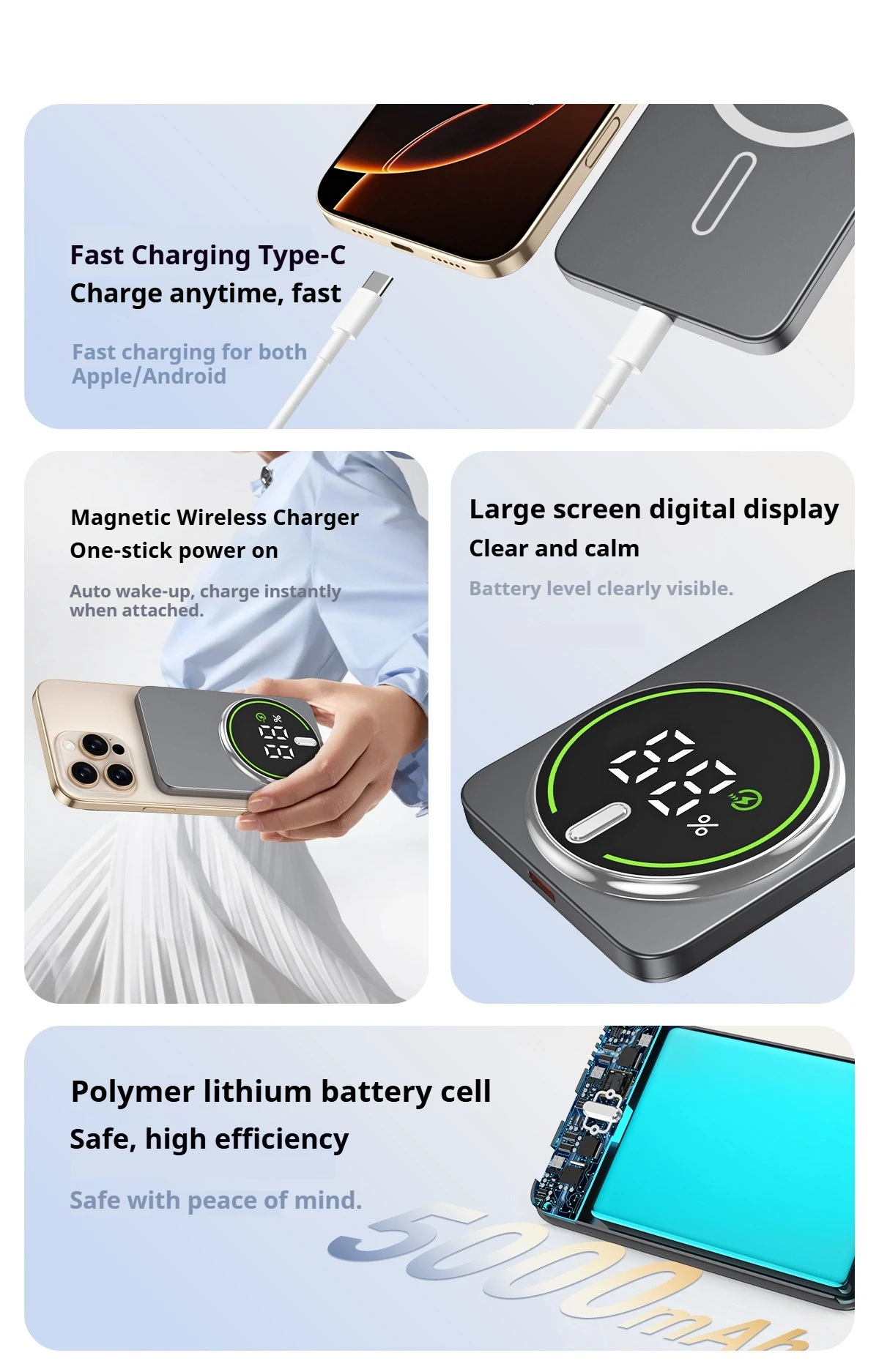 Magnetic Power Bank 10000mAh Wireless Powerbank 20W Slim Portable Battery Charger for MagSafe iPhone 17 16 15 14 13 12 Samsung
