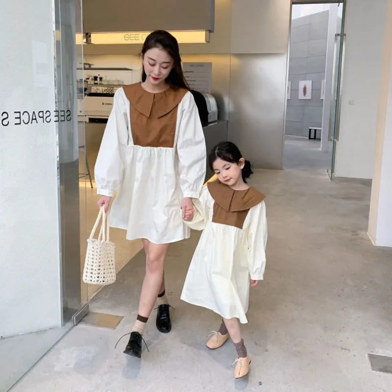 

2023 New Family Matching Outfits Spring Autumn Mother Daughter Matching Dress Korean Long Sleeve Same Women Baby Girl Clothes