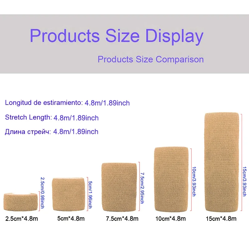 Colorful Self-Adhesive Elastic Bandage Wrap 4.8m For Knee Ankle Finger Ideal for Sports Injury Recovery & Pet First Aid