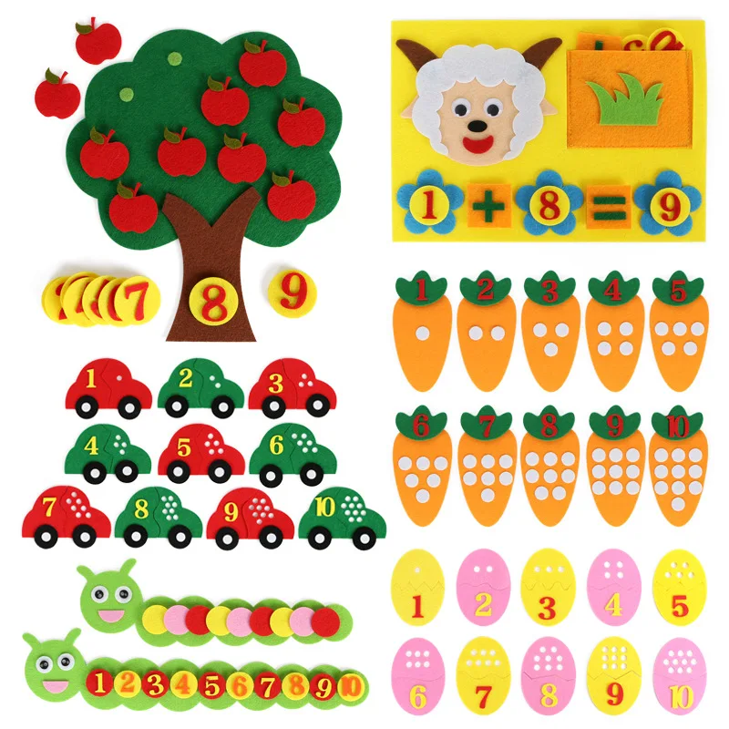

Felt non-woven DIY Toys Children's Puzzle Handmade Carrot Apple Tree Match Digital Teaching Aids Materials Montessori Toys