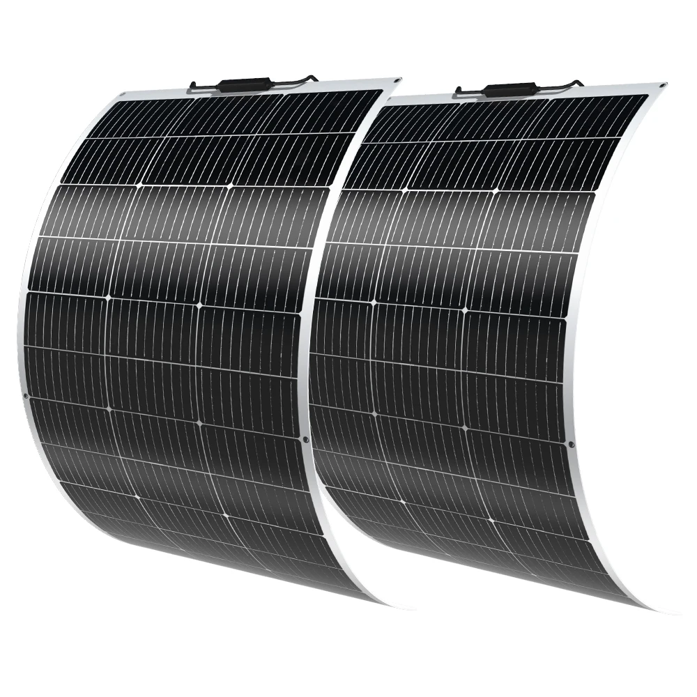 150W-600W Semi-Flexible Monolithic Monocrystalline Solar Panel Kit, 19.8V PV Module, 12V/24V/36V Off-Grid Battery Charger for RV