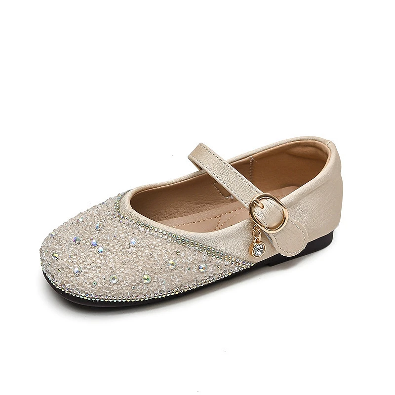 

Brand Kids Flats Shoes With Bling Rhinestones Apricot Pink Children Girls Dress Shoes For Performance Birthday Wedding Party