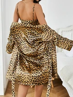 Two Piece Leopard Print Nightgown and Robe Set Sexy Sleepwear Loungewear with Outerwear Dress and Open Front Robe - Image 3
