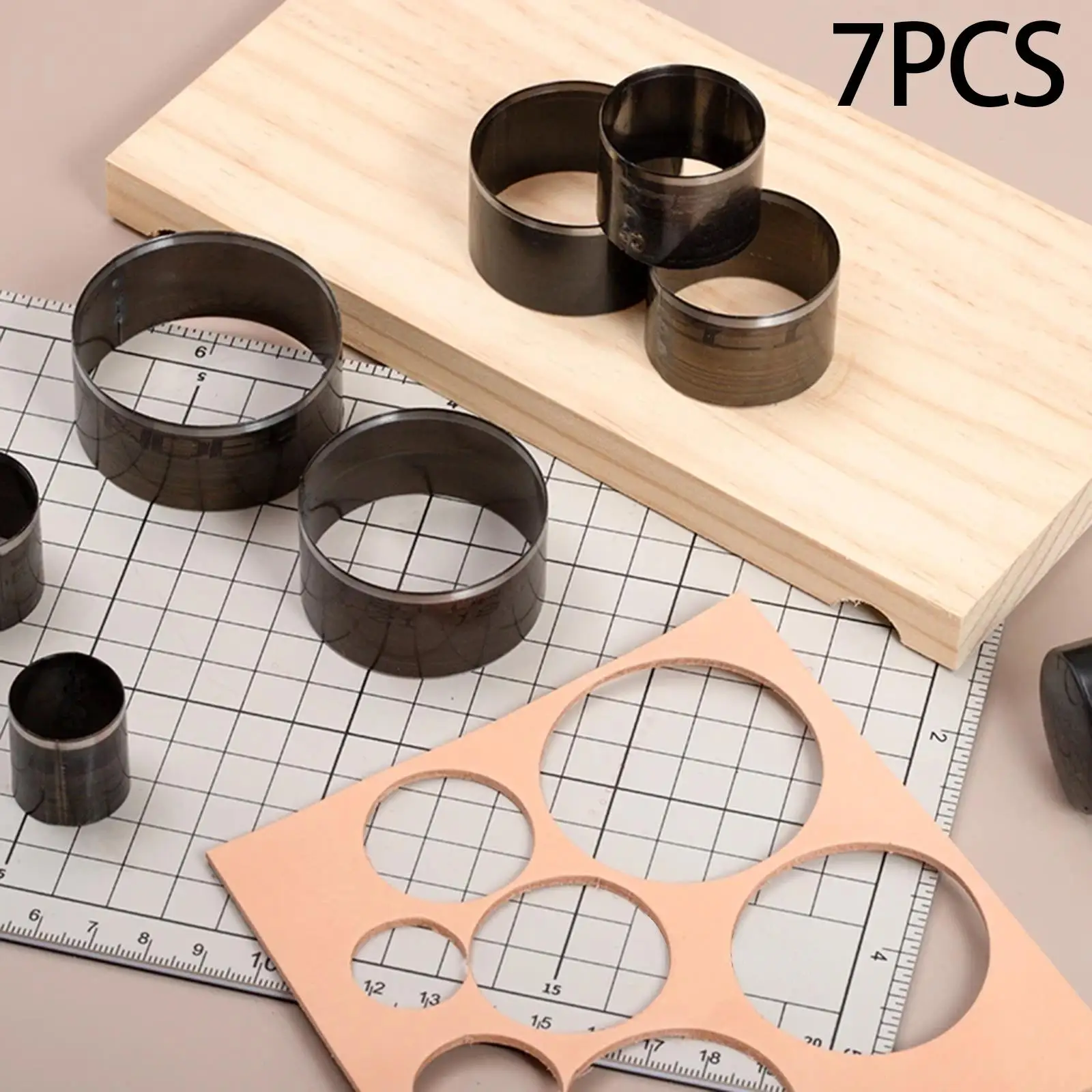 Leather Cutting Dies Shapes 25mm 30mm 35mm 40mm 45mm 50mm 55mm Leather Hole Punch Die for Handmade Craft 7 Pieces